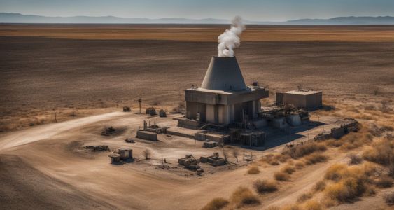 A nuclear testing site in a desolate landscape, captured with high-quality equipment.