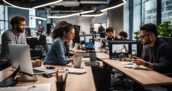 The office space of a top IT outsourcing company with employees collaborating.