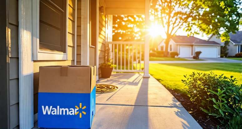 A Walmart package on a suburban front porch in 2020.