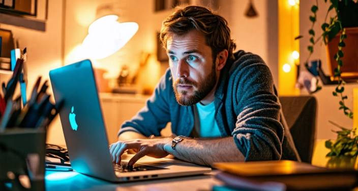 A person is looking puzzled while trying to find a Mac shortcut.